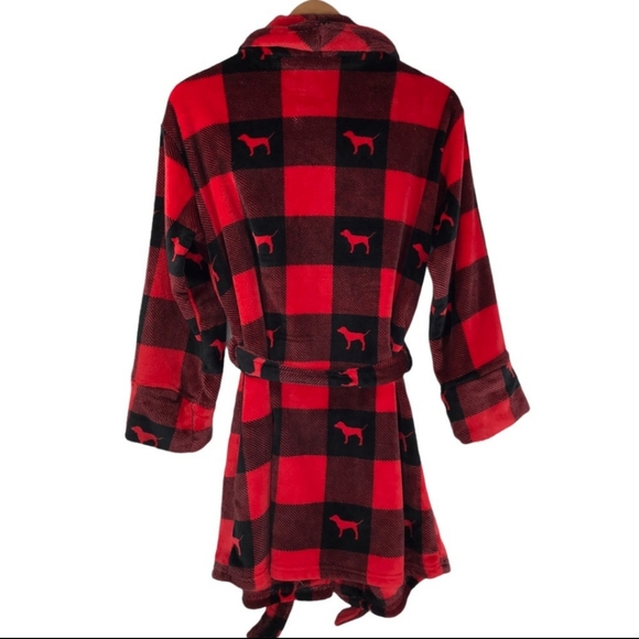❤️EUC PINK by VS Ladie's Red/Black Buffalo Plaid Velour Amazingly Soft Bath Robe - Picture 7 of 9